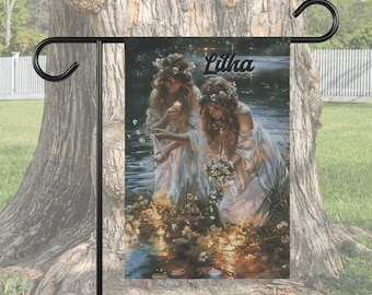 Litha Summer Solstice garden flag wheel of the year sabbat garden and yard decoration wicca lawn ornament litha fae witch sabbat decor