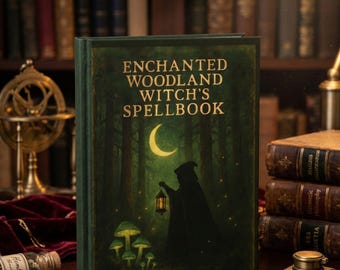 Enchanted Forest Hardcover Journal, Pagan Grimore, Vintage Spell Book, Green Witchcraft Gift
