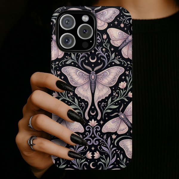 Étui pour téléphone Celestial Luna Moth, protection gothique pastel, iPhone 17 16 15 14 13 12 11 Pro Max, Pixel, Magsafe