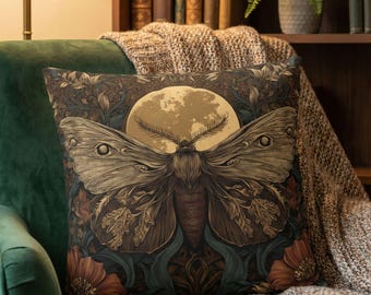 Moon Moth Pillow Cover, Mystical Insect Pillowcase Gothic Boho Moth Decor