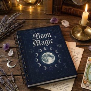Custom Name Moon Magic Journal, Lunar Phases Witch Notebook, Celestial Grimoire, Witchy Spellbook Gift