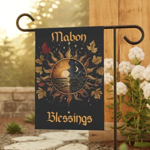 Mabon Garden Flag, Sun and Moon Fall Equinox Design, Pagan Sabbat Decor, Wiccan Autumn Outdoor Flag, Witchy Harvest Banner image 5