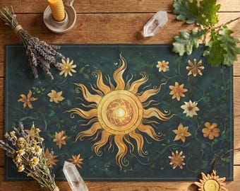 Litha Altar Table Decor, Tarot Spread Cloth, Witchcraft Supplies for Summer Solstice Pagan Rituals, Wicca Gift