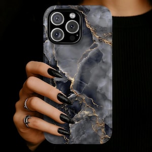 Black Marble Tough Phone Case, Elegant Gold Vein Protective Cover, iPhone 17 16 15 14 13 12 11 Pro Max, Pixel, Magsafe