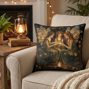Whimsical Fairy Pillow, Enchanted Forest Reading Nook Cushion, Light Academia Fairytale Nursery Gift, Teen Girl Room Decor