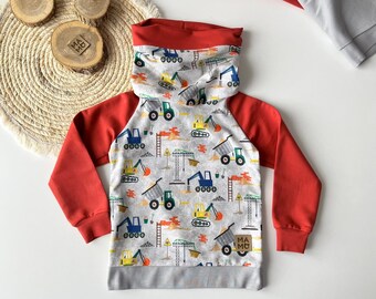 Construction Cars Toddler Boy Sweatshirt with Diggers, Baby Hoodie, Kids Cute Sweater, Kids Clothing, Baby Boy Clothes, Construction trucks