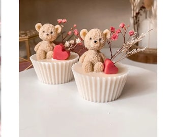 Cupcake Bear Candle | Teddy Bear Candle Favor | Birthday Gift | Gift Candle | Baby Shower |Teddy Candle |Gender Reveal , baby shower favors