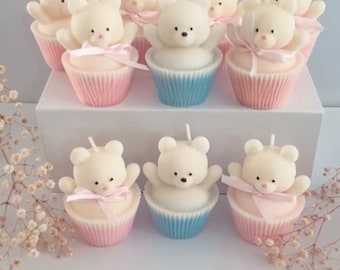 Cupcake Bear Candle | Teddy Bear Candle Favor | Birthday Gift | Gift Candle | Baby Shower |Teddy Candle |Gender Reveal , baby shower favors