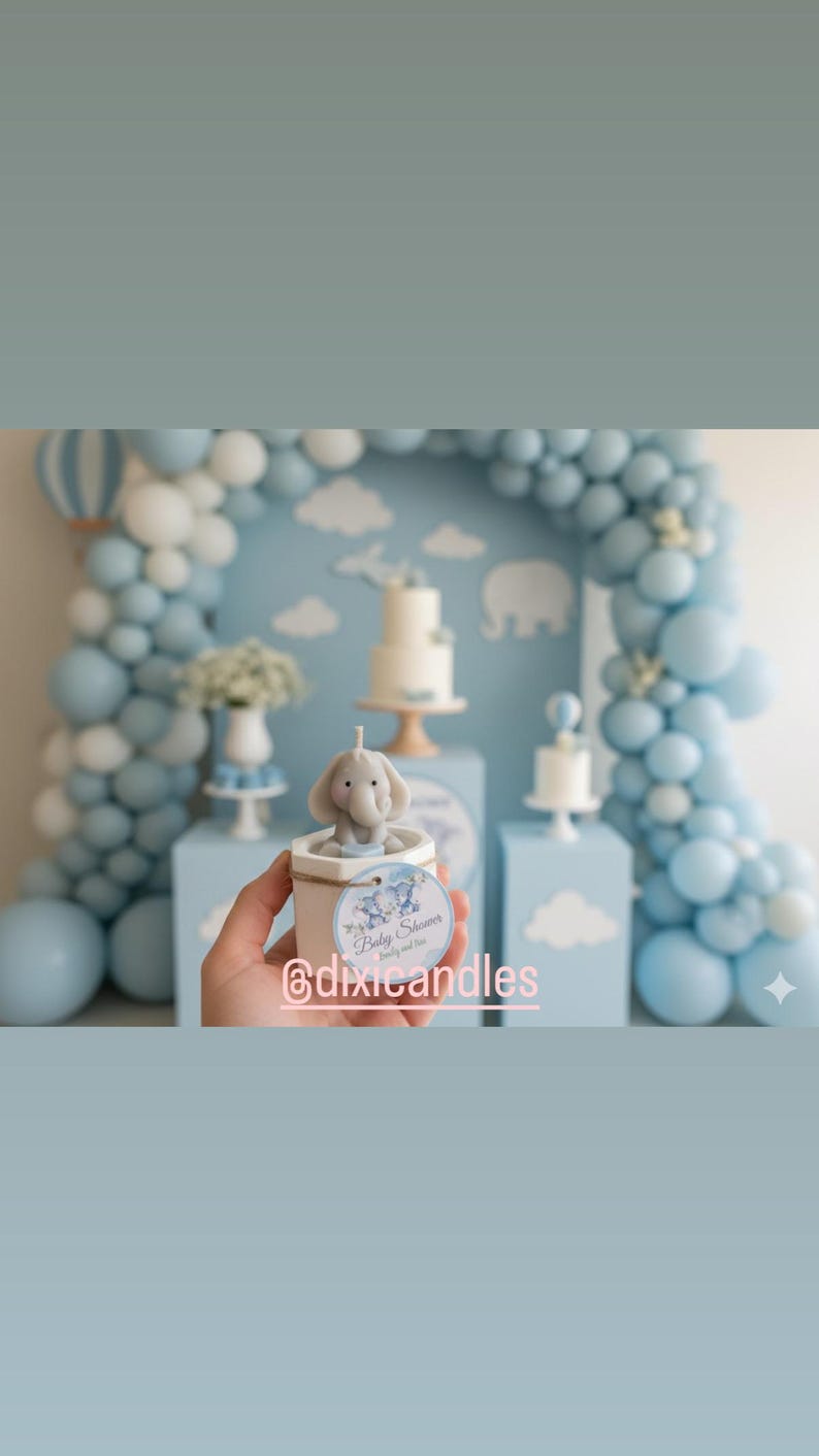 Baby shower elephant Baby Elephant in a pot| Personalized Baby Shower Favor | Safari Scented Candle | Safari Souvenir|Elephant baby shower image 3