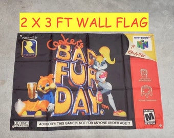 Conker&#39;s Bad Fur Day Custom Wall Flag Banner Tapestry 2 x 3 Ft, N64