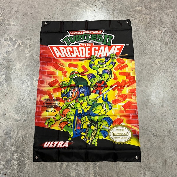 Teenage Mutant Ninja Turtles 2 The Arcade Game Custom Wall Flag Banner Tapestry 2 x 3 Ft, NES, TMNT