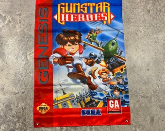 Gunstar Heroes Tapisserie de bannière de drapeau mural personnalisée 2 x 3 pieds, Sega Genesis
