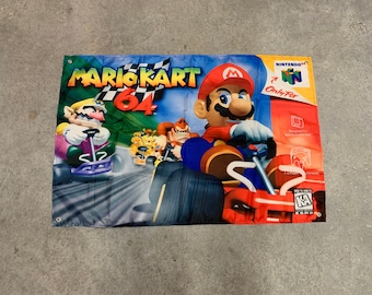Tapisserie murale drapeau Mario Kart 64 personnalisée 2 x 3 pieds, N64