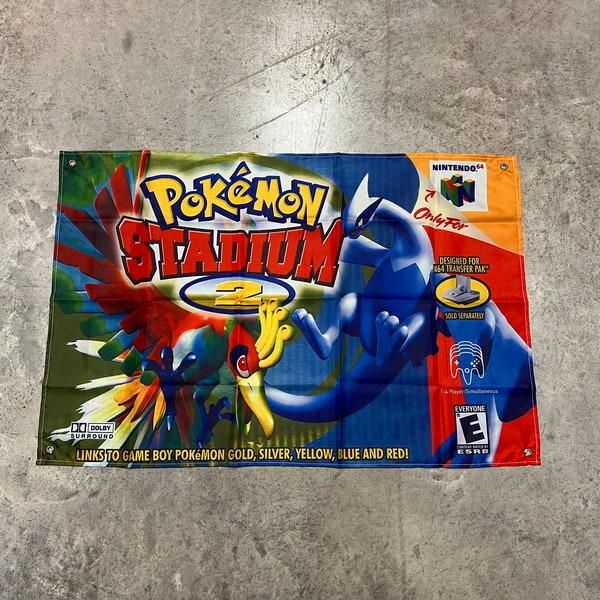 Bandera de pared personalizada de Pokémon Stadium 2, tapiz de 0,6 x 0,9 m, N64