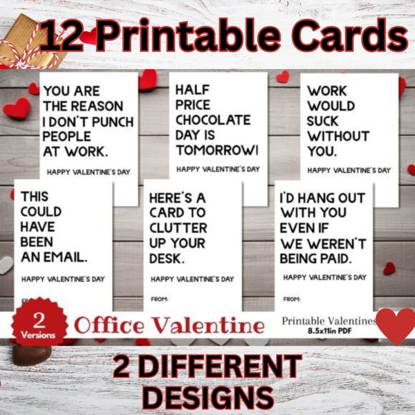 Funny Office Coworker Printable Valentine’s Day Cards PDF, Office Humor Valentine Cards for Work Bestie, Staff Prank Gag Gift Cards Boss