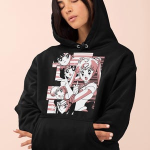 Sudaderas Algodon Sudadera Negra Sailor Moon Arte Perfil Anime 012