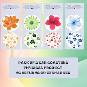 Car Coasters, Set of 2 Car Floral Coasters, Cute Car Accessories, Cup Holder Coasters, Preppy trendy, Floral, Flower Car Coasters