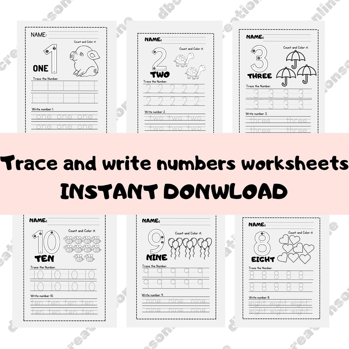 Numbers Worksheets, Printable, Kindergarten Numbers to 10, Counting ...