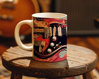 "Kaffeetasse mit ""Gratocaster""-Gitarre, Geschenk für Musiker."