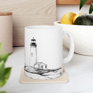 Coastal Lighthouse Mug, Perfect for Beach Lovers, Home Decor, Nautical Gifts, Morning Coffee Companion, Housewarming