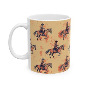 Taza de vaquero, taza de café de cerámica ranchera, diseño de caballo del oeste imagen 5