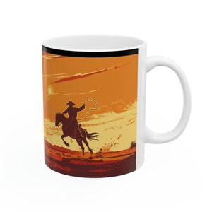Sunset Lasso - Cowboy in Twilight - Ceramic Mug 11oz