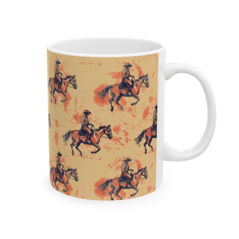 Taza de vaquero, taza de café de cerámica ranchera, diseño de caballo del oeste imagen 7