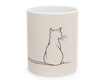 Minimalist Cat Design Ceramic Mug, Perfect Gift for Cat Lovers, Coffee Cup, Tea Mug, Unique Home Decor, Pet Lover Present