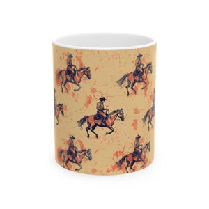 Taza de vaquero, taza de café de cerámica ranchera, diseño de caballo del oeste imagen 6