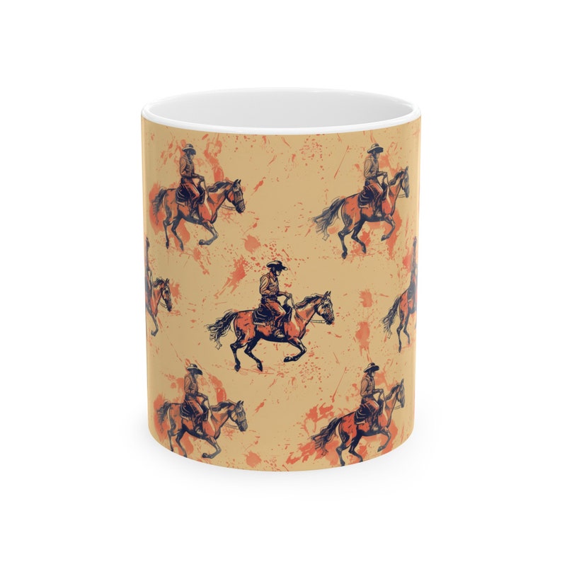 Taza de vaquero, taza de café de cerámica ranchera, diseño de caballo del oeste imagen 6