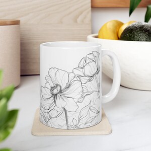 Monochrome Blooms - Ceramic Mug 11oz
