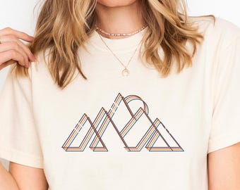 Bauhaus Peaks Mountain Boxy Tee, Abstract Geometric Graphic Top 100% Cotton