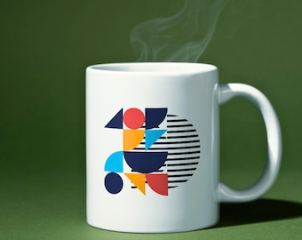 Wheels of Life Bauhaus Ceramic Mug, Geometric Circle 11oz Coffee Mug, Modern Art Gift