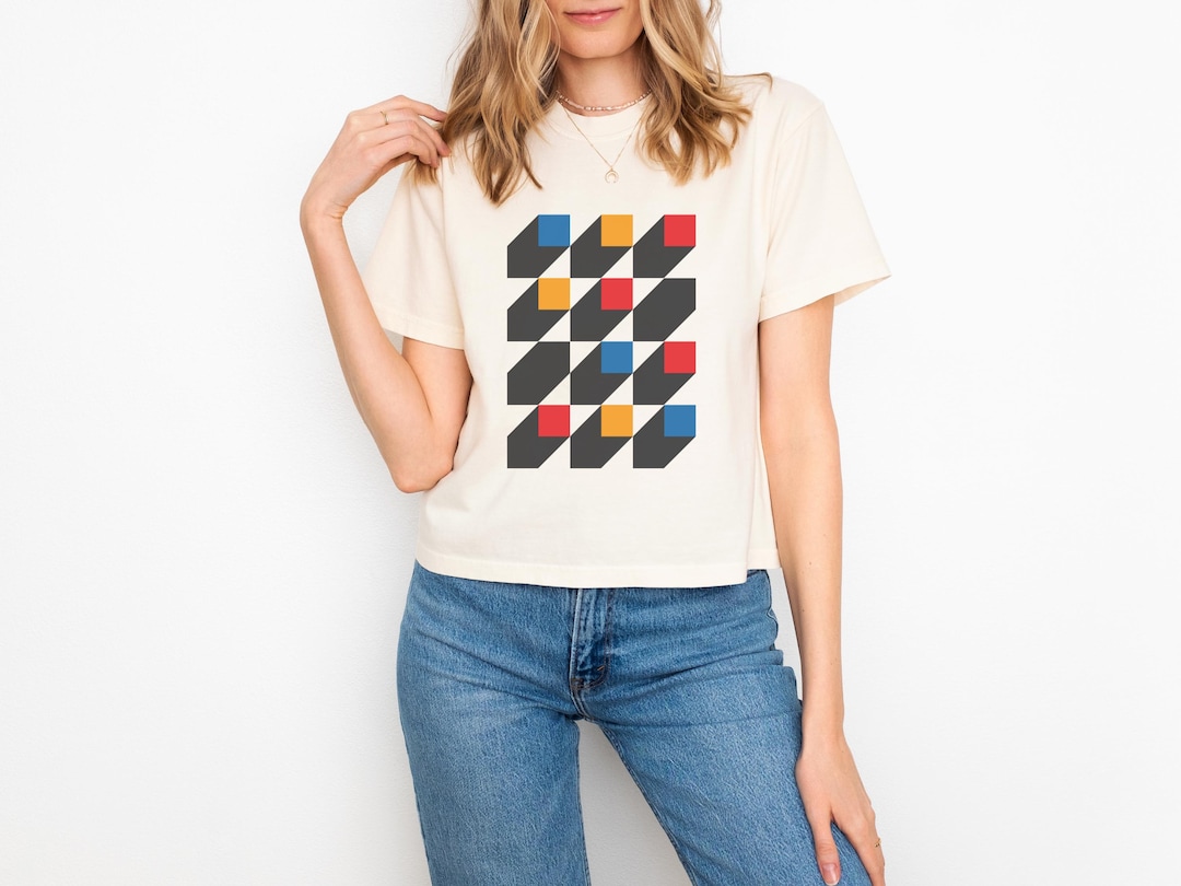 Bauhaus Cubes T-shirt: Geometric Abstract Art, Pure Cotton Boxy Tee - Etsy