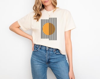 Bauhaus Sun Graphic Tee: Abstract Geometric Boxy Top, Pure Cotton