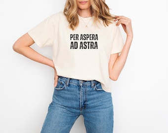 Per Aspera Ad Astra Boxy Tee, Latin Stoic Quote, Graduation Gift Top 100% Cotton
