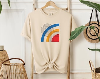 Bauhaus Geometric Abstract Art T-Shirt: Ivory Pure Cotton Unisex Tee, Arc of Motion