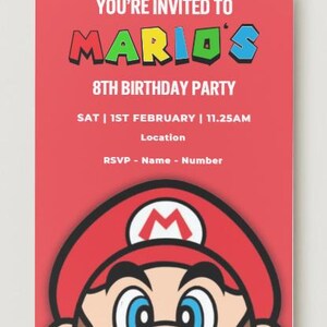Mario Geburtstags-Party Einladung - Kinder-Einladungen - Digitale Kopie - Mario Bros