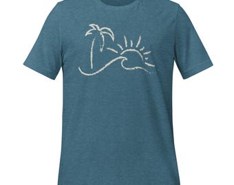 Beach Day T-Shirt: Palm Tree, Wave, and Sun Graphic Tee