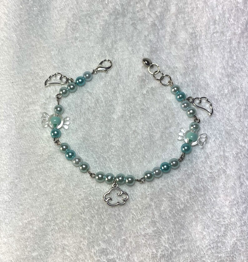 Beaded Bracelet With Charms and Blue Pearls Cute Girly Etsy