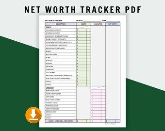 Net Worth Tracker Printable: Financial Planning Spreadsheet (PDF)