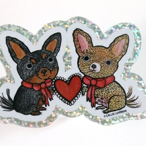 Chihuahuas in Love Vinyl Sticker | Cute Glittery Sticker | Chihuahua Lover | Glossy Finish, Water-Resistant