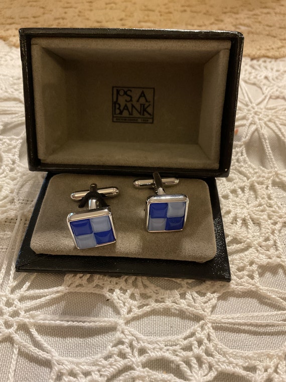 Jos A Banks Blue and Silver Cuff Links - image 1