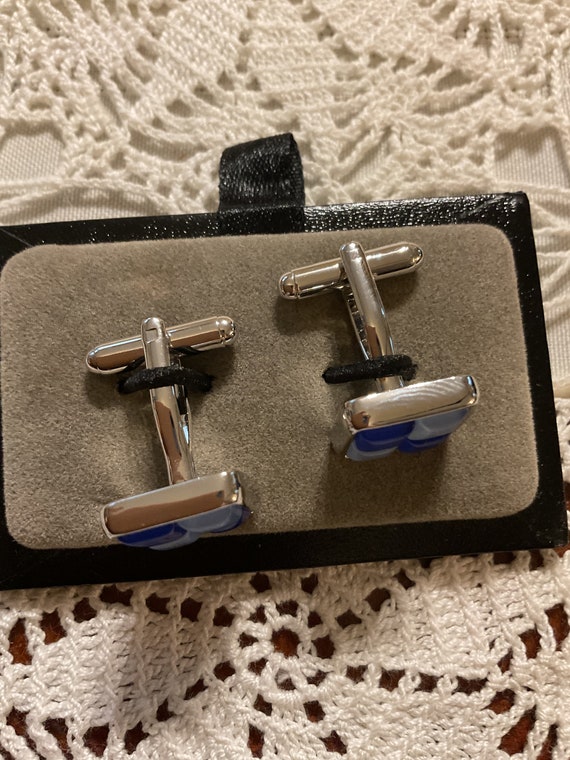 Jos A Banks Blue and Silver Cuff Links - image 3