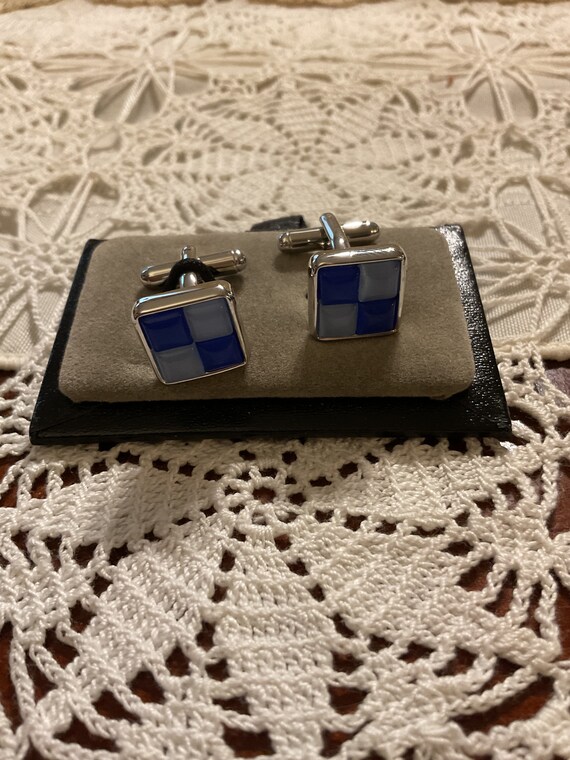 Jos A Banks Blue and Silver Cuff Links - image 2