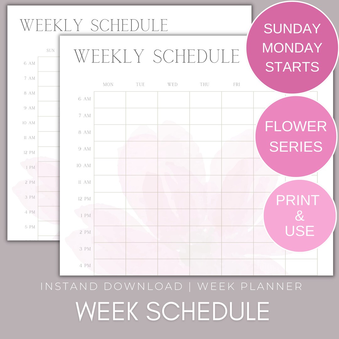 Weekly Schedule Printable Pdf Minimalist Weekly Schedule - Etsy