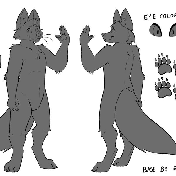 Fox / Dog / Canine Furry P2U Reference Sheet / Adopt / Customs Base. Transparent background, colorable mouth, eyes, paws