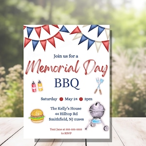 Memorial Day BBQ Invitation: Red, White & Blue Cookout (Canva Template)