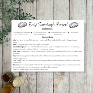 Printable Sourdough Bread Recipe Card: Editable Canva Template (Digital Download)