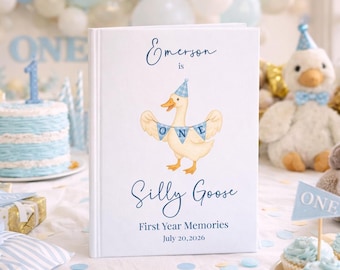 Baby Keepsake Book, First Birthday Guest Book, Silly Goose 1st Memory Book: Personalized